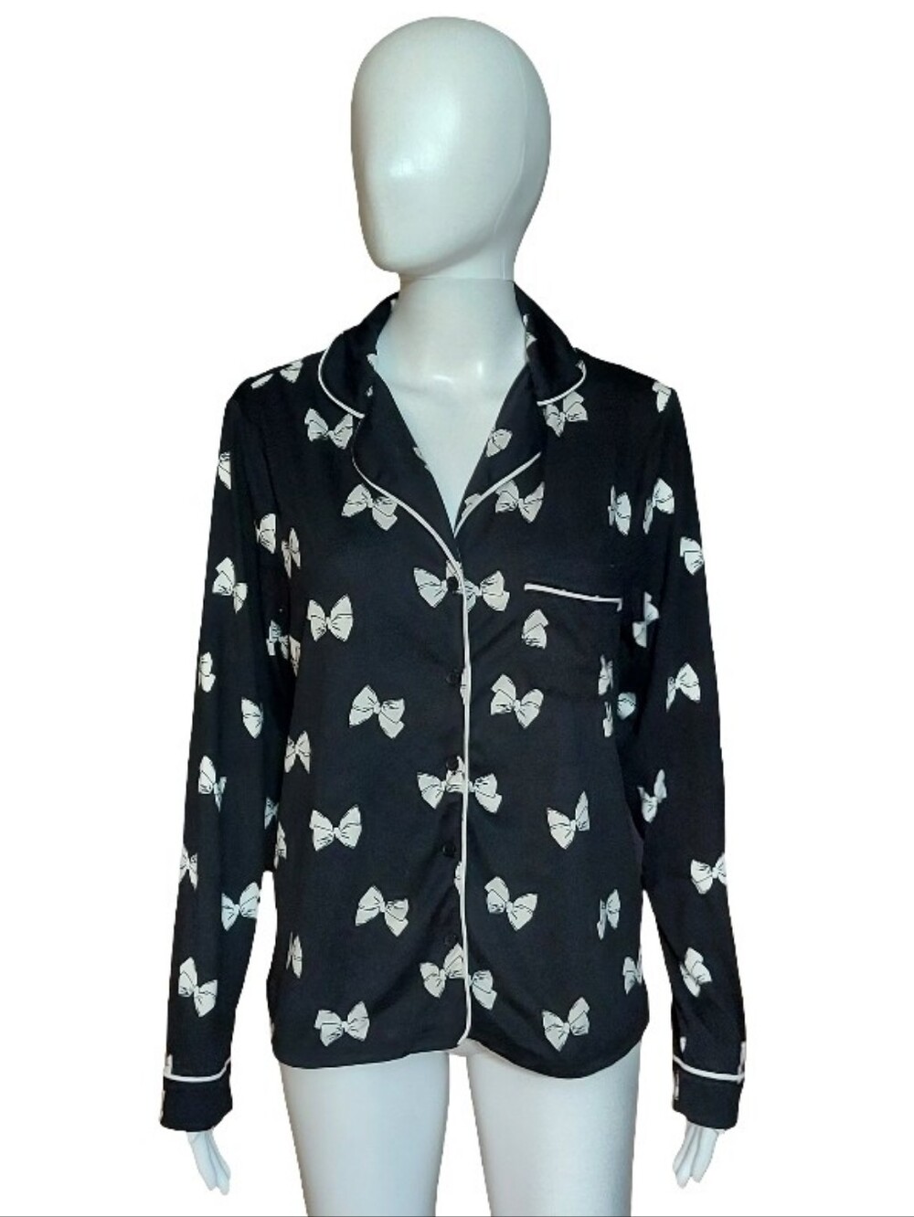 Kate Spade Bow Print Button Down Long Sleeve Pajama Top
